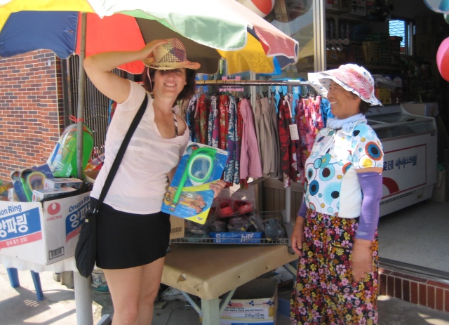 Kathy with the hat & snorkel saleslady